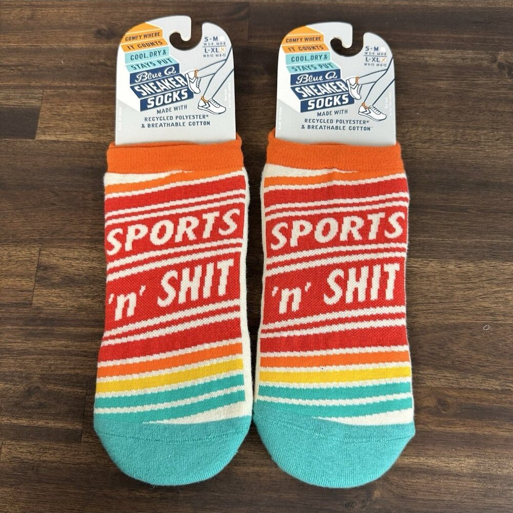 2 New Pair BLUE Q Sneaker Socks / Novelty Socks: Size L-XL Sports And SH$T 4296